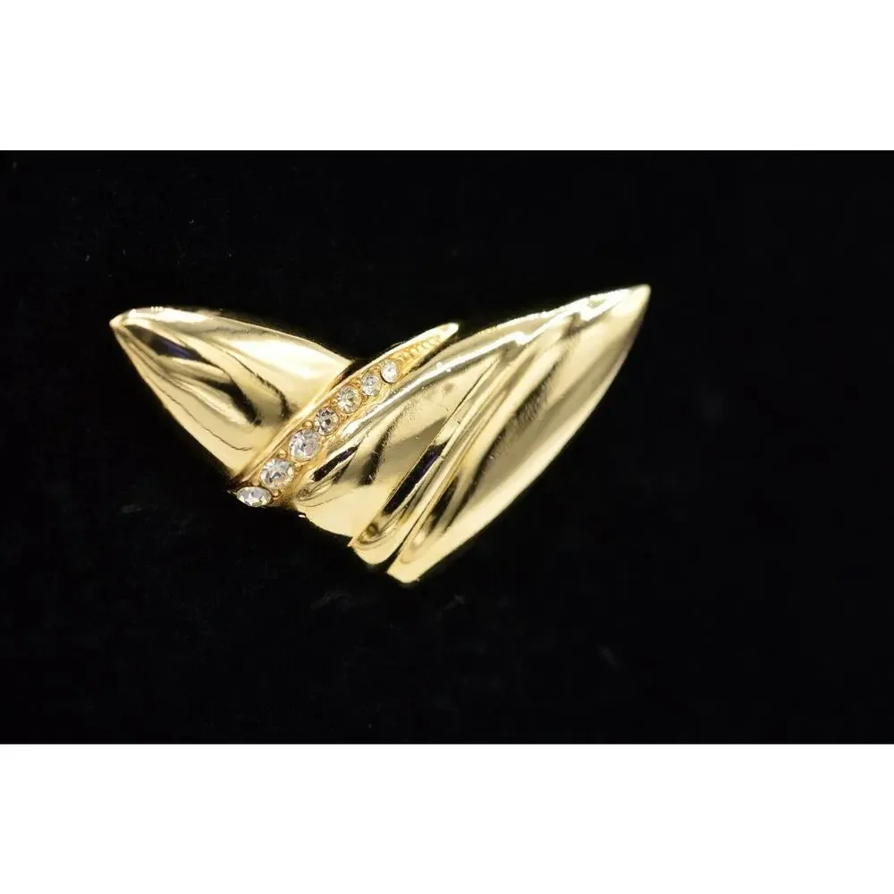 Vintage Statement Pin Brooch Gold Rhinestone Crystal Abstract Shape NOS 1980s 9B